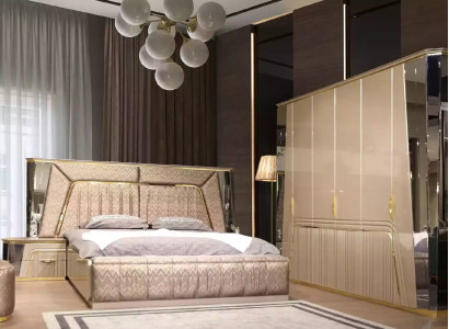 Bedroom Set 4 pcs Complete's Bed 2x Bedside tables Wardrobe Luxury