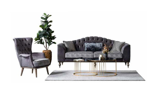 Chesterfield Three Seater Gray Upholstered Sofa Modern Designer Couches