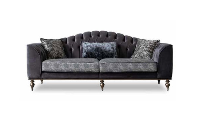 Chesterfield Three Seater Gray Upholstered Sofa Modern Designer Couches