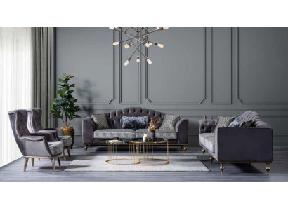 Gray Armchair Textile Lounge Armchair Single Seat Upholstered Seat Living Room Wood