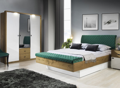 Set Designer Upholstered bed Bed Beds Fabric Marriage bed Designer bed Bedside table 2 pieces.