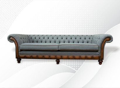 Big xxl Sofa 4 Seater Couch Chesterfield Upholstery Suite Leather Textile Gray