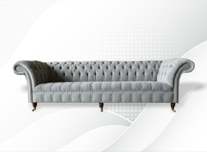 Gray Big Sofa Couch Chesterfield 265cm Upholstery Sofas 4 Seater Leather