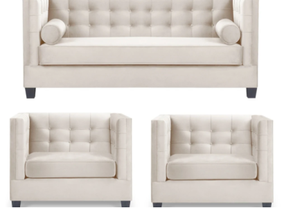Chesterfield Suite Group Armchair Beige Fabric Couches Furniture Sofa set new
