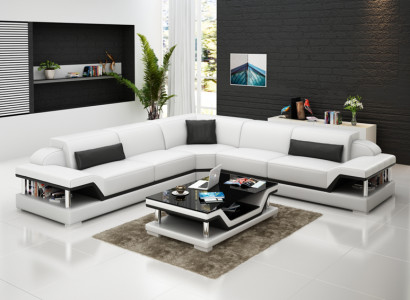 Leather sofa with USB Living landscape Corner sofa Eck Suite Design Modern Sofa G8004B