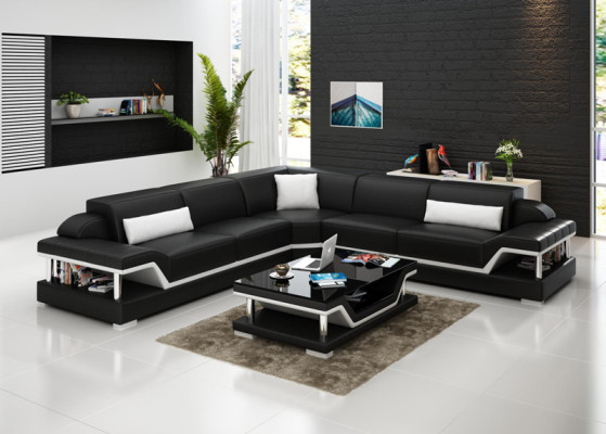 Leather sofa with USB Living landscape Corner sofa Eck Suite Design Modern Sofa G8004B
