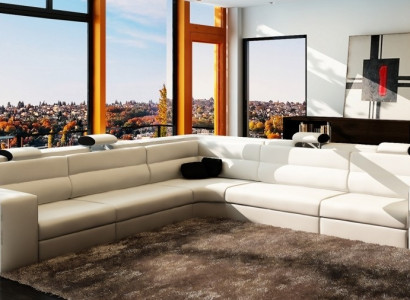 Leather sofa Sofa with USB,Corner sofa Seat Upholstery Living landscape XXL Big Weiden White