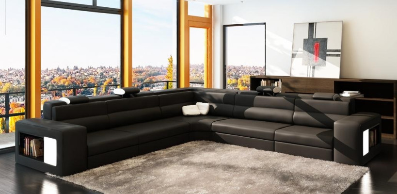 Leather sofa Sofa with USB,Corner sofa Seat Upholstery Living landscape XXL Big Weiden White
