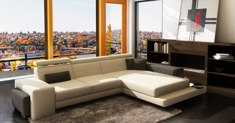 Corner sofa + USB Upholstery Sofa Living landscape Seat Eck Suite Leather Textile Geroda