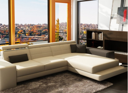 Corner sofa + USB Upholstery Sofa Living landscape Seat Eck Suite Leather Textile Geroda