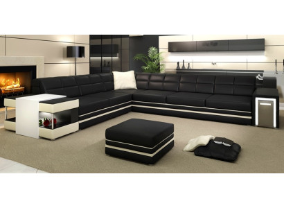 Corner sofa Sofa USB Upholstery Leather Living landscape Corner Suite L-shape leather sofa 3026