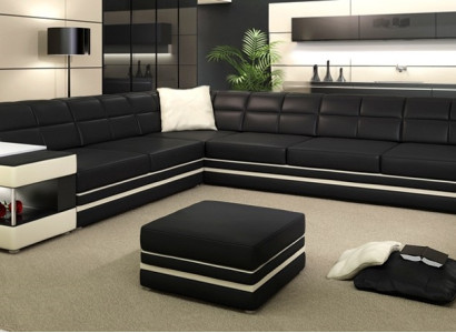 Corner sofa Sofa USB Upholstery Leather Living landscape Corner Suite L-shape leather sofa 3026