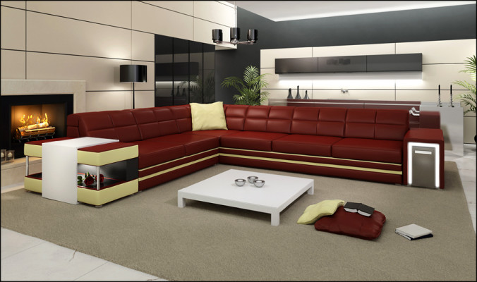 Corner sofa Sofa USB Upholstery Leather Living landscape Corner Suite L-shape leather sofa 3026