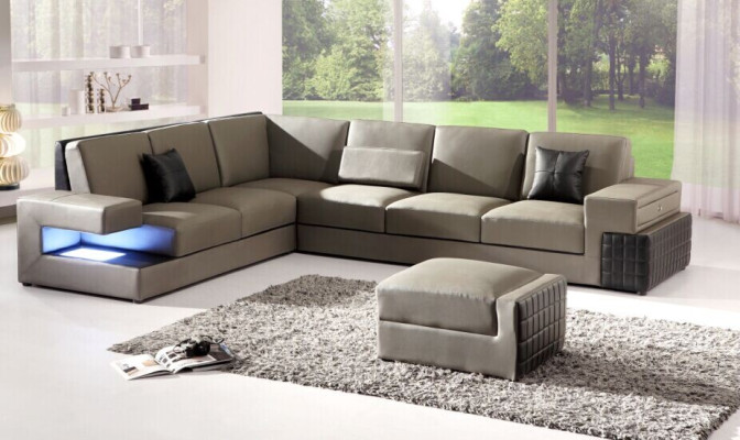 Modern Corner sofa + USB Upholstery Seat Leather Design Sofa Suite Living landscape new