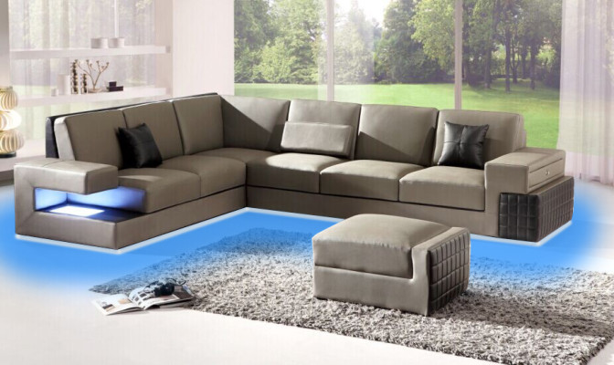 Modern Corner sofa + USB Upholstery Seat Leather Design Sofa Suite Living landscape new