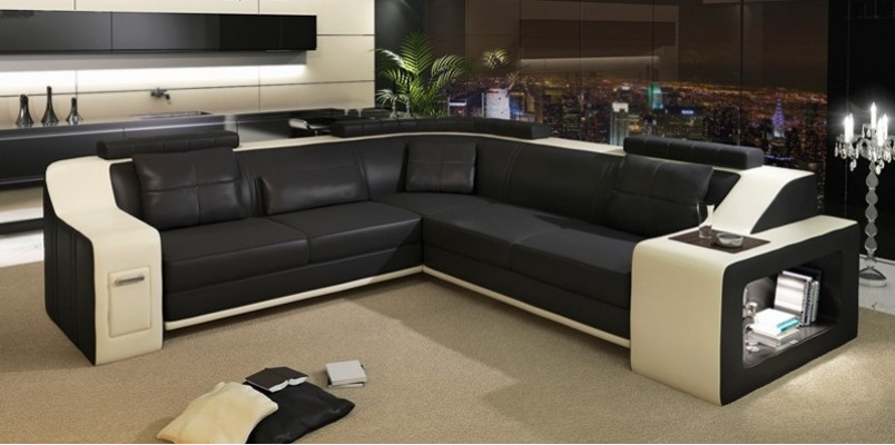 Corner sofa with USB Leather Textile Sofa Couch Upholstery Living landscape L Suite Seat