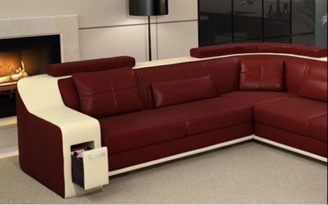Corner sofa with USB Leather Textile Sofa Couch Upholstery Living landscape L Suite Seat