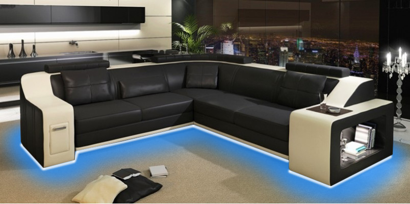Corner sofa with USB Leather Textile Sofa Couch Upholstery Living landscape L Suite Seat