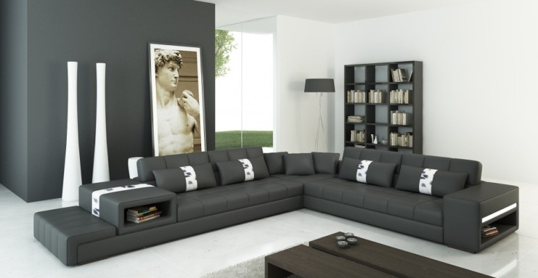 Corner sofa with USB Couch Sofa Living landscape Seat Corner Suite Leather Textile Peterso