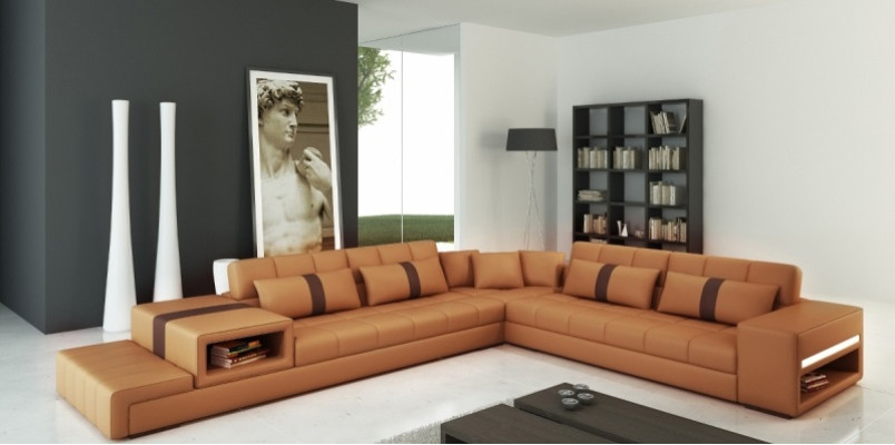 Corner sofa with USB Couch Sofa Living landscape Seat Corner Suite Leather Textile Peterso