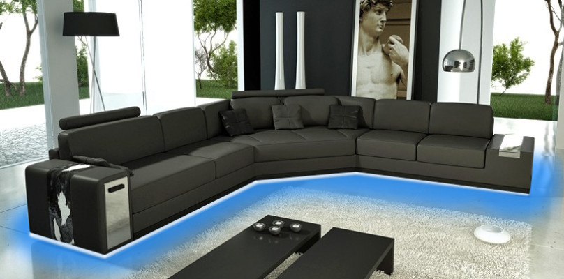 Modern Corner sofa Living landscape Couch Table Sideboard Sofa USB Corner suite 3-piece.