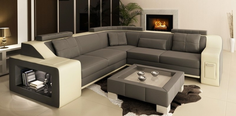 Corner sofa Leather Textile Sofa Couch USB Upholstery Living landscape L Suite Seat new