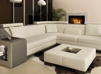 Corner sofa Leather Textile Sofa with USB Upholstery Living landscape L Suite Seat Isching