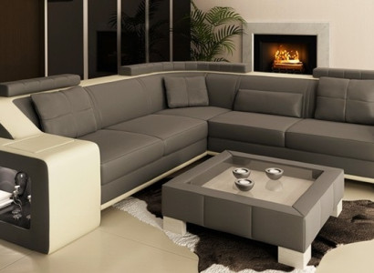 Corner sofa Leather Textile Sofa with USB Upholstery Living landscape L Suite Seat Isching