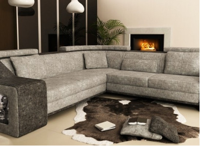 Corner sofa Leather Textile Sofa with USB,Upholstery Living landscape L Suite Seat Isching