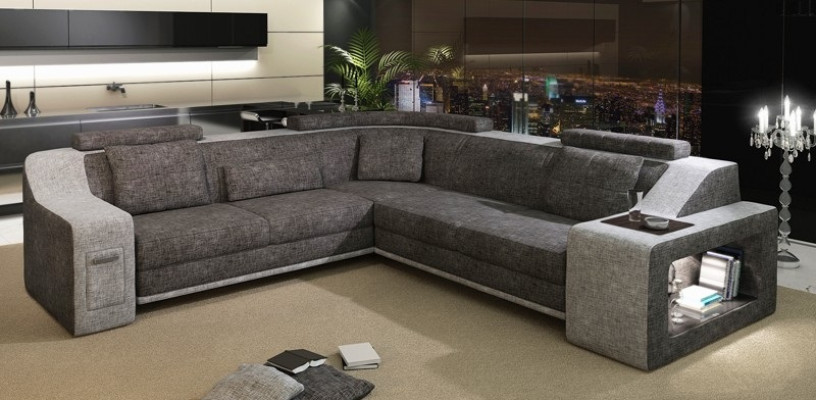 Corner sofa Leather Textile Sofa with USB,Upholstery Living landscape L Suite Seat Isching