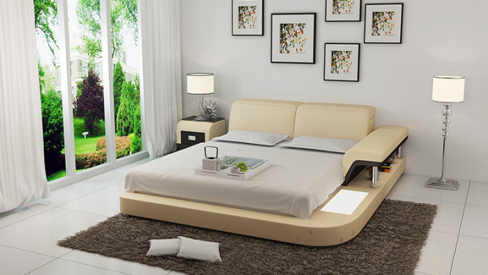 Design Bed XXL Big Beds Leather Hotel Upholstery 180x200 Multifunction Shelf USB