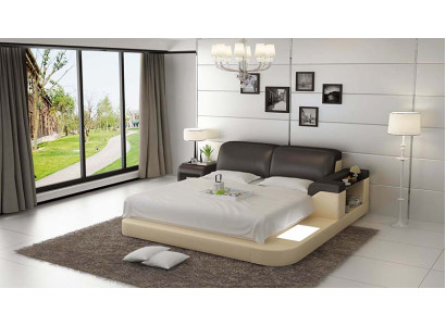 Design Bed XXL Big Beds Leather Upholstery Hotel 200x200cm Multifunction Shelf USB