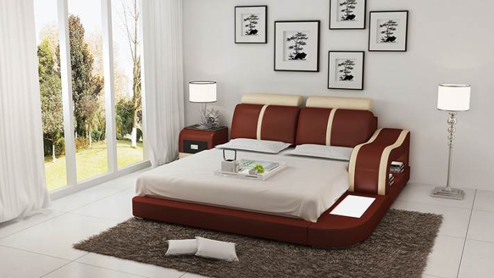 Design Bed XXL Big Beds Leather Hotel Upholstery 180x200 Multifunction Shelf USB