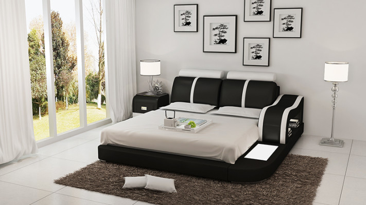 Design Bed XXL Big Beds Leather Hotel Upholstery 180x200 Multifunction Shelf USB