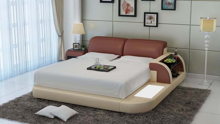 Design Bed XXL Big Beds Leather Hotel Upholstery 180x200 Multifunction Shelf USB