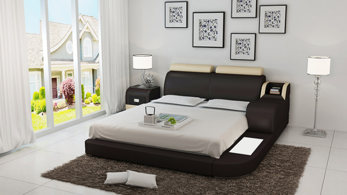 Design Bed XXL Big Beds Leather Hotel Upholstery 160x200cm Multifunction Shelf USB