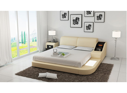 Design Bed XXL Big Beds Leather Hotel Upholstery 160x200cm Multifunction Shelf USB