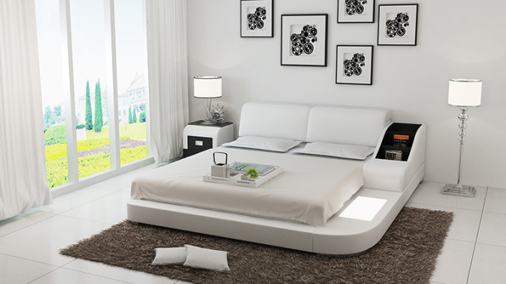 Design Bed XXL Big Beds Leather Hotel Upholstery 160x200cm Multifunction Shelf USB