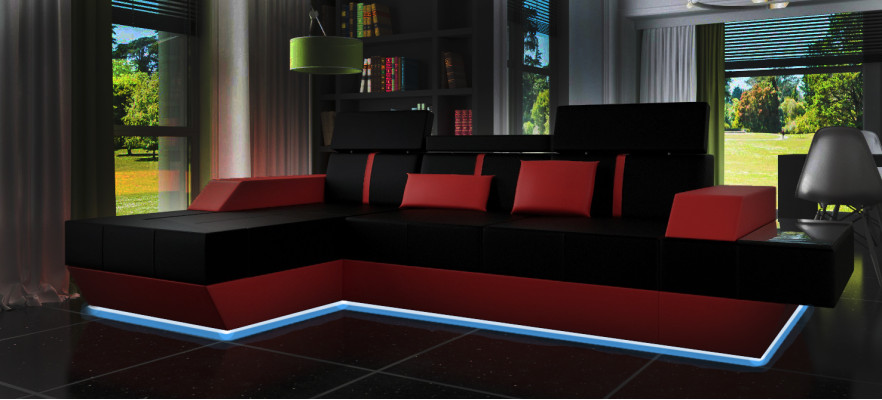Leather sofa Living landscape Couch Sofa Corner sofa with USB, Leather couch Upholstery Corner