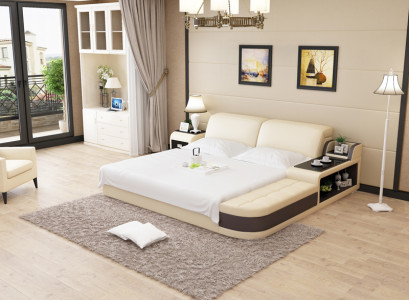 Design Upholstery Double Bed Modern Bedroom Beds 200x210cm + USB & Shelf