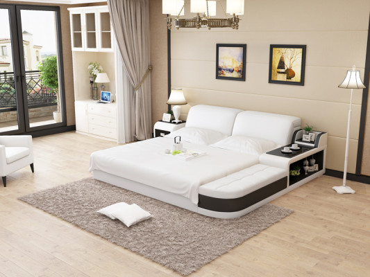 Design Upholstery Double Bed Modern Bedroom Beds 200x210cm + USB & Shelf