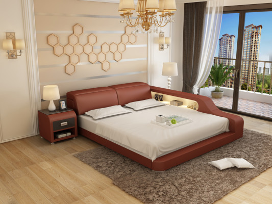 Design Upholstery Double Bed Modern Beds Bedroom 200x210cm with USB & Shelf