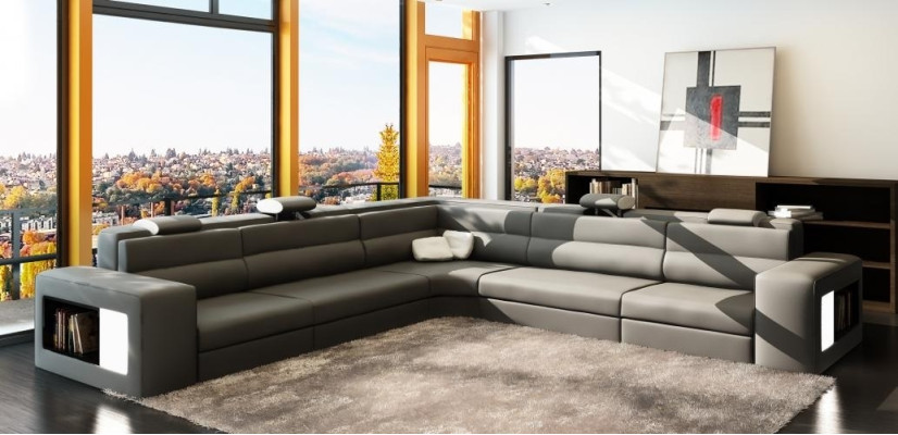 Leather sofa sofa couch corner sofa seat upholstery living landscape XXL big wicker grey