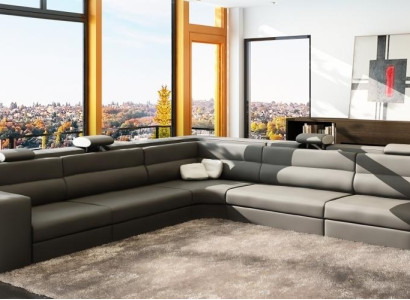 Leather sofa sofa couch corner sofa seat upholstery living landscape XXL big wicker grey
