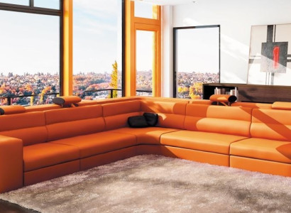 Leather sofa Sofa Couch Corner sofa Seat Upholstery Living landscape XXL Big Willow Orange
