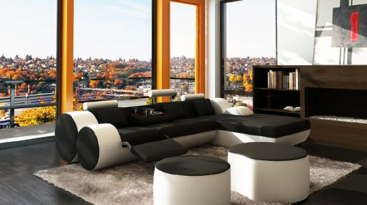 DESIGNER LEATHER SOFA Suite Corner sofa Leather Corner sofa Living landscape LEATHER COUCH