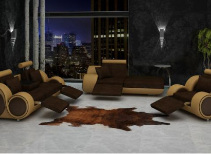 Sofa Suite Leather & Textile Fabric Couch Sofa set 3+Chaise+1 ​​Living landscape