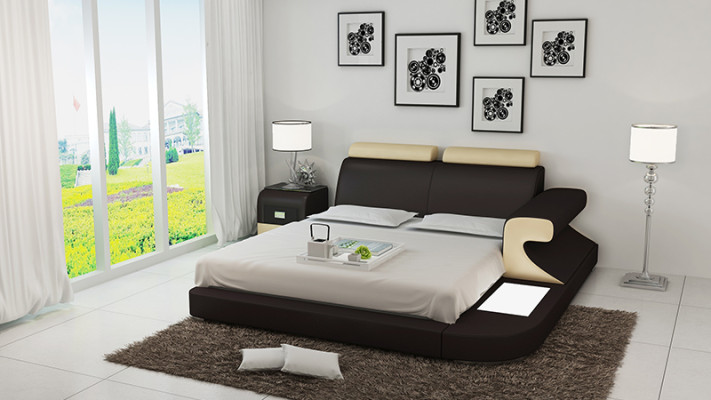 Design Upholstery Double Bed Modern Beds Bedroom with USB & Shelf 180x200cm