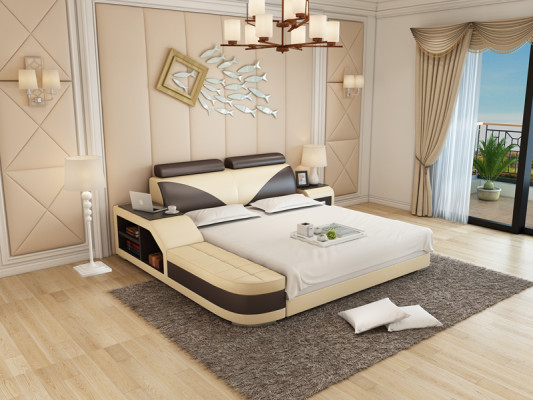 Design Upholstery Double Bed Modern Bedroom Beds 140x200cm + USB & Shelf