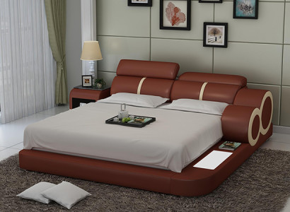 Design Bed XXL Big Beds Leather Upholstery Hotel 160x200cm Multifunction Shelf USB